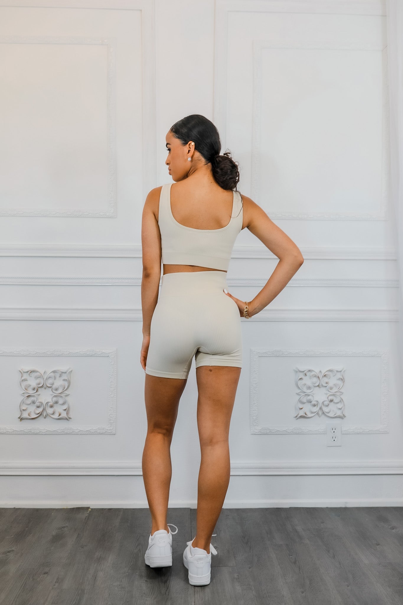 Active Wear Gym Set: MotionFit Seamless Ribbed Active Set in Ivory