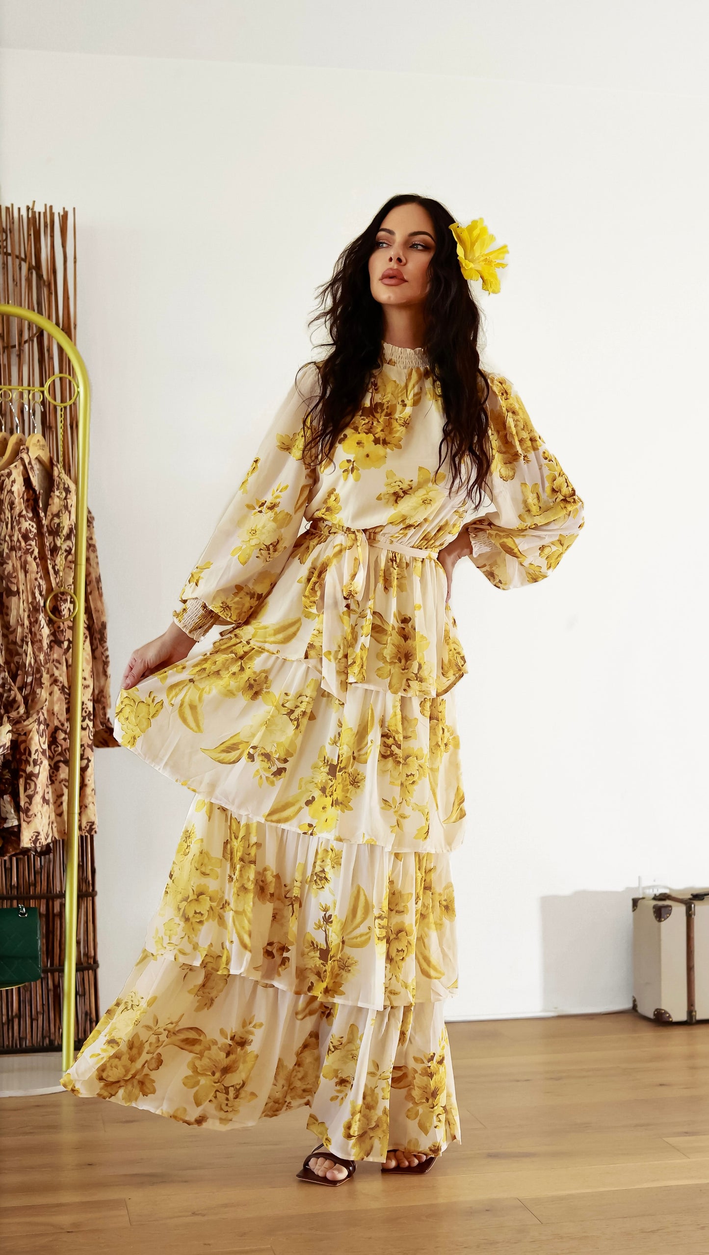 Tiered Ruffle Maxi Dress: Blossom in Elegance Long Sleeve Floral
