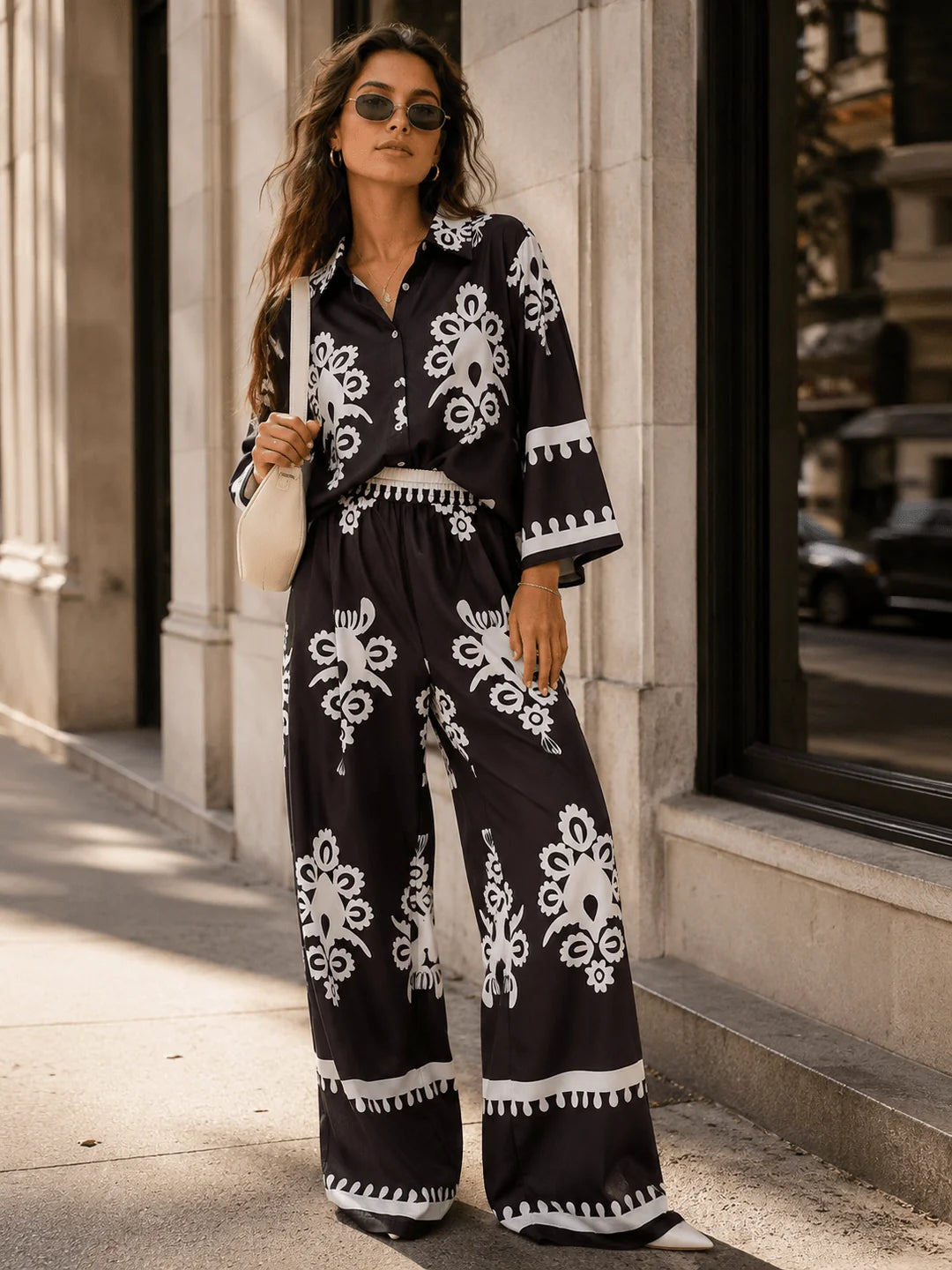 Wide Leg Print Pant Set : Seaside Whispers