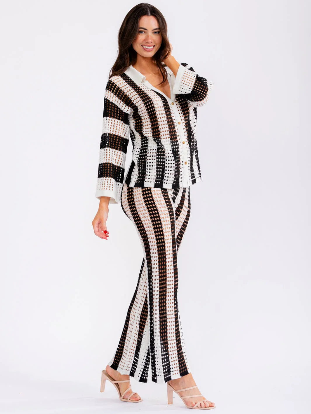 Black Colorblock Knit Top & Pants Set: Moments Like this