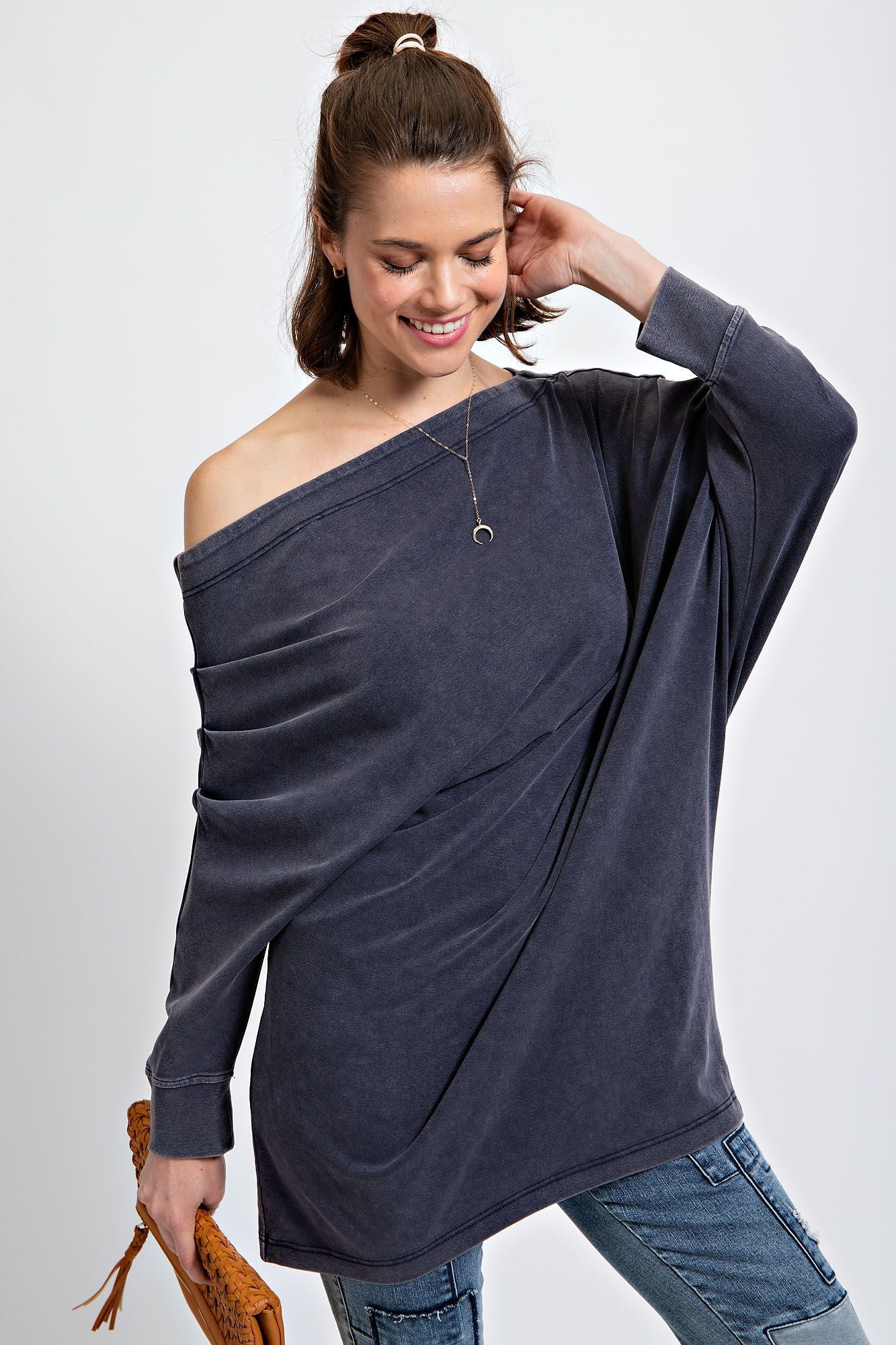 Asymmetric Oversized Off-Shoulder Tunic: Cutting Corners in Dark Navy