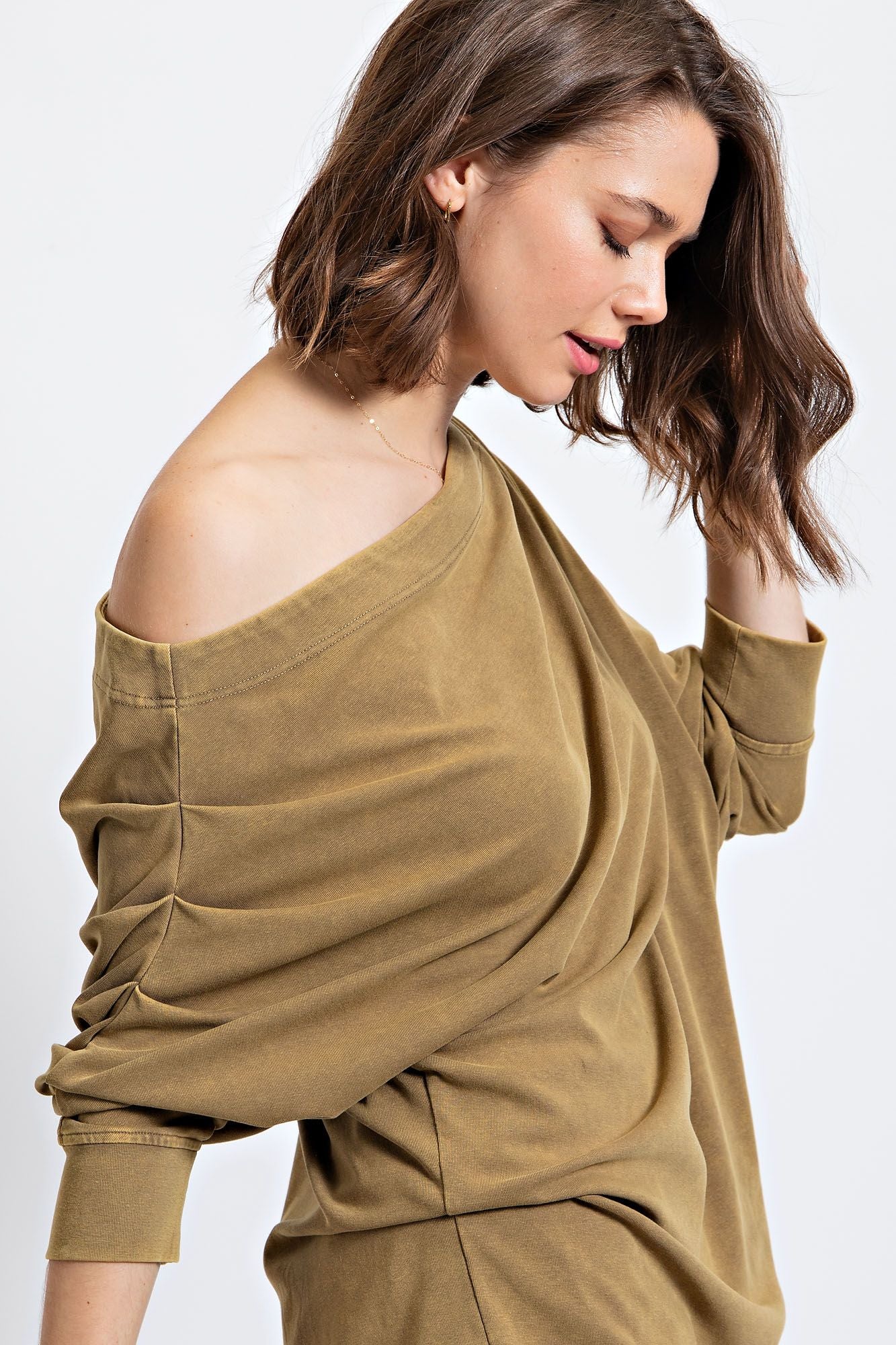 Asymmetric Oversized Off-Shoulder Tunic: Cutting Corners in Soft Olive