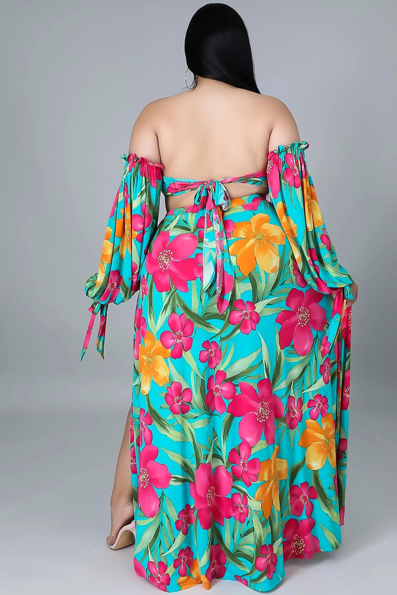 Plus Size Tankini With Skirt: Tropical Paradise 3 Piece Pink & Blue
