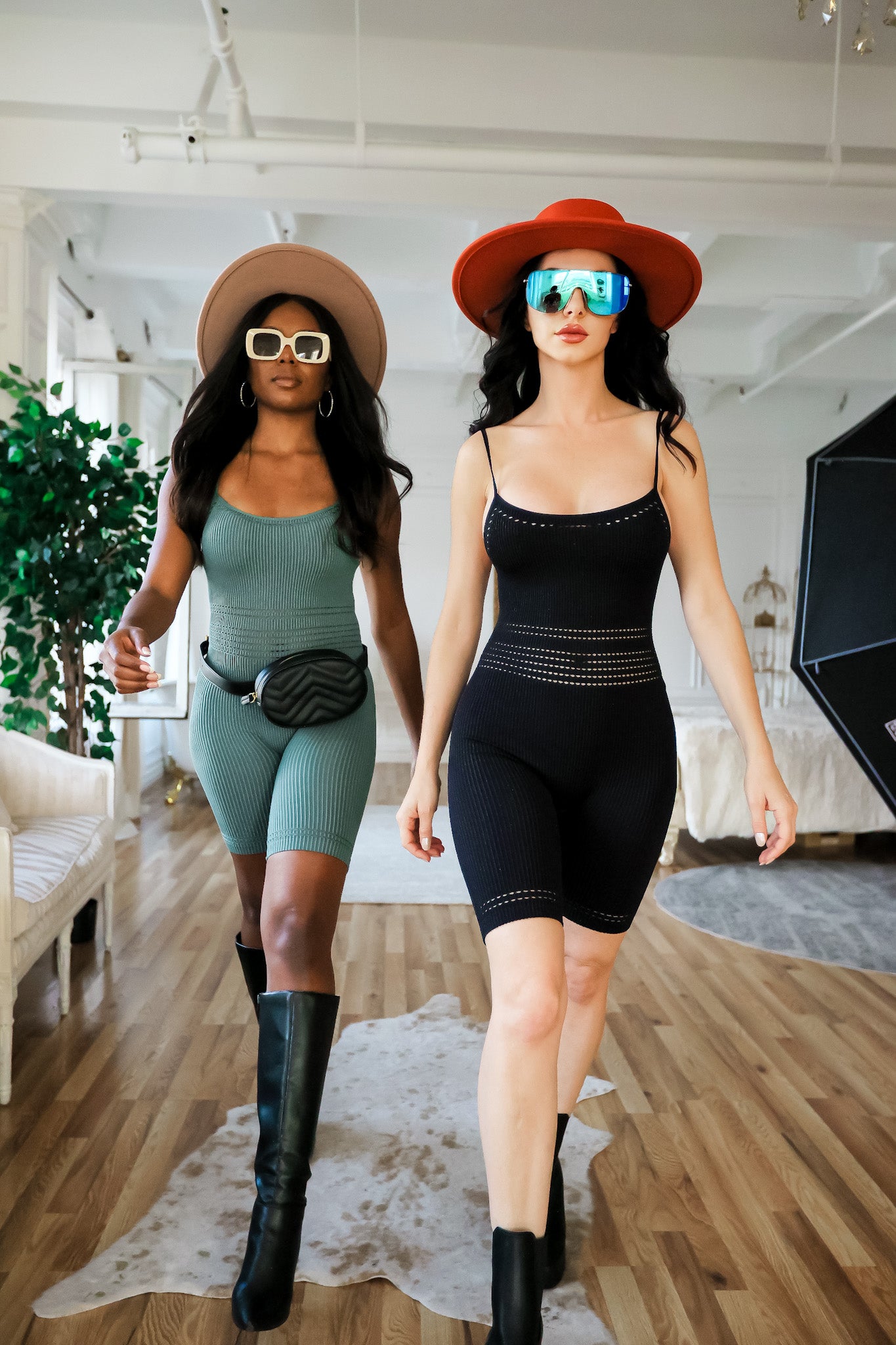 Bold Moves Round Neck Seamless Ribbed Romper in Black