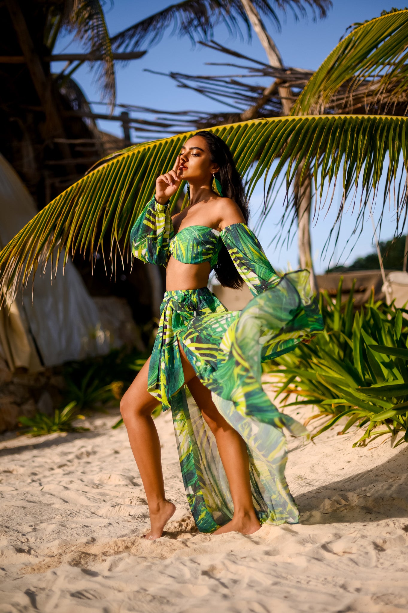 Bralette Top and Skirt Set with Slit: Tropical Escape J Lo Inspired