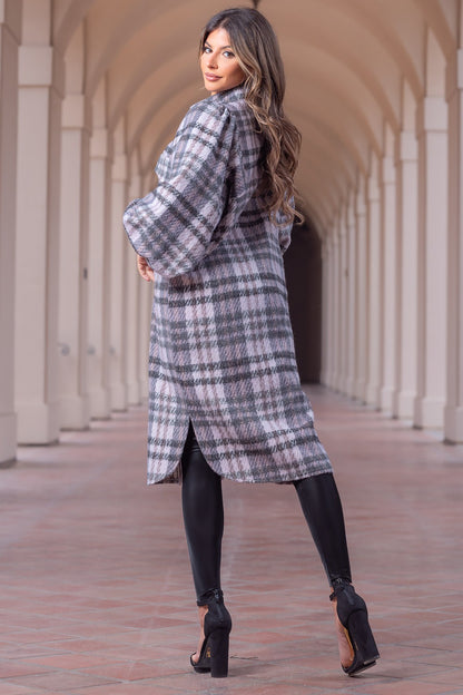 Plaid Tweed Coat: Checkmate Chic Ultra Cozy in Pink