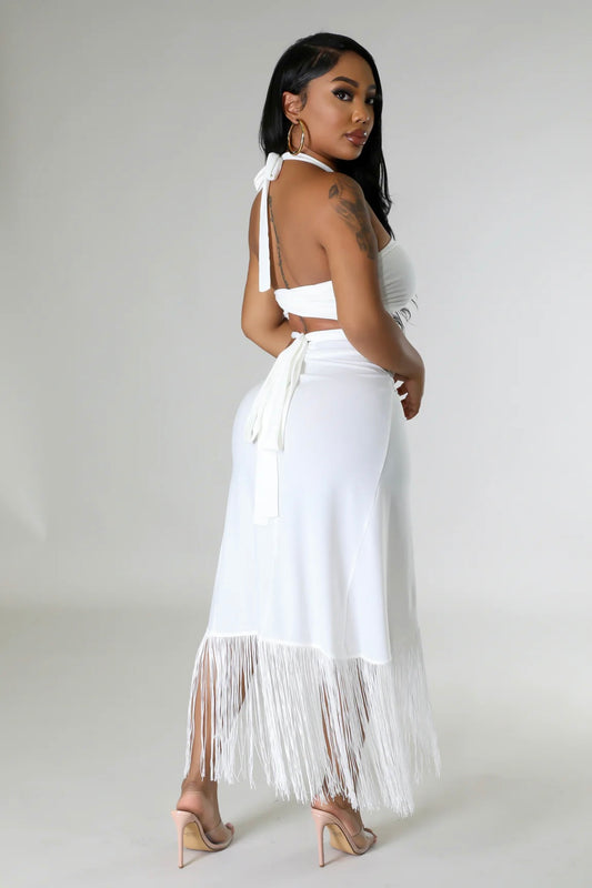 White Backless Halter Top & Wrap Set: Opulent Beach Oasis