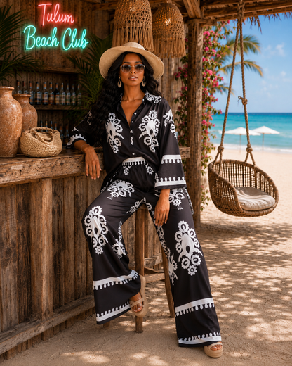 Wide Leg Print Pant Set : Seaside Whispers