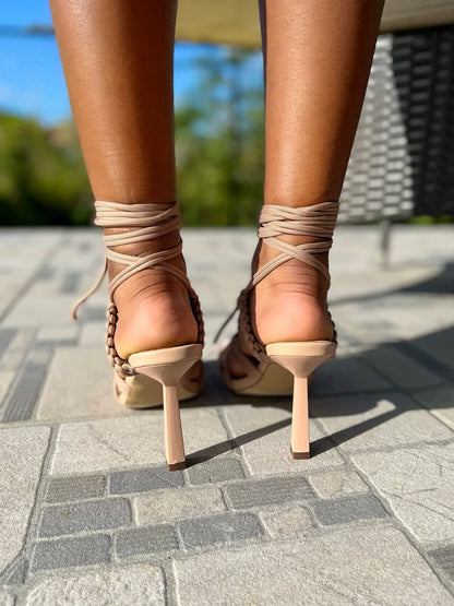 Square Toe Stiletto: Vacay Ready Strappy Lace Padded Ankle Strap