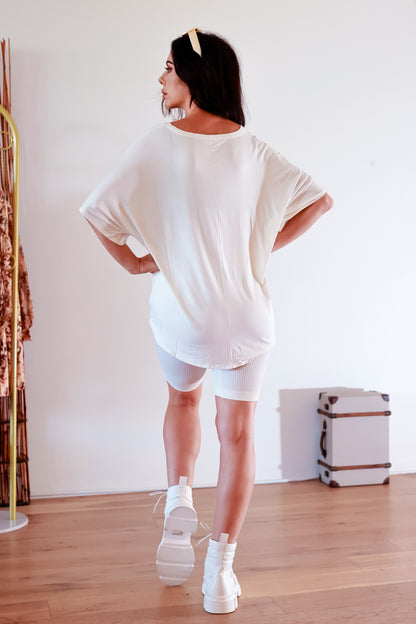 Ribbed Shorts Set: On The Go Front Tie Top in Ivory