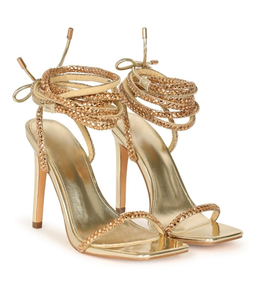 My Time To Shine Crystal Lace-up Ankle Strap Bling Bling Heels