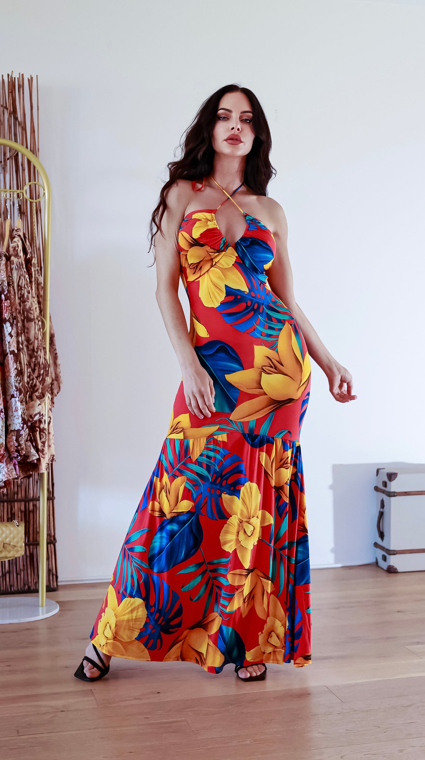 Maxi Dress With Slip: Fantasy Escape Sleeveless Floral Print