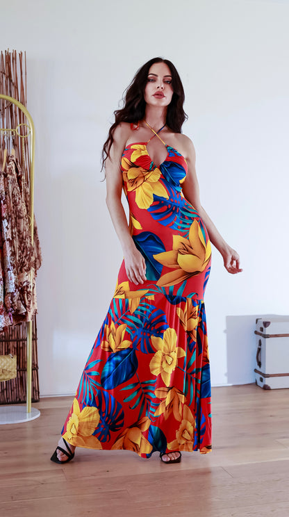 Maxi Dress With Slip: Fantasy Escape Sleeveless Floral Print