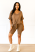 Ribbed Shorts Set: On The Go Front Tie Top in Brown