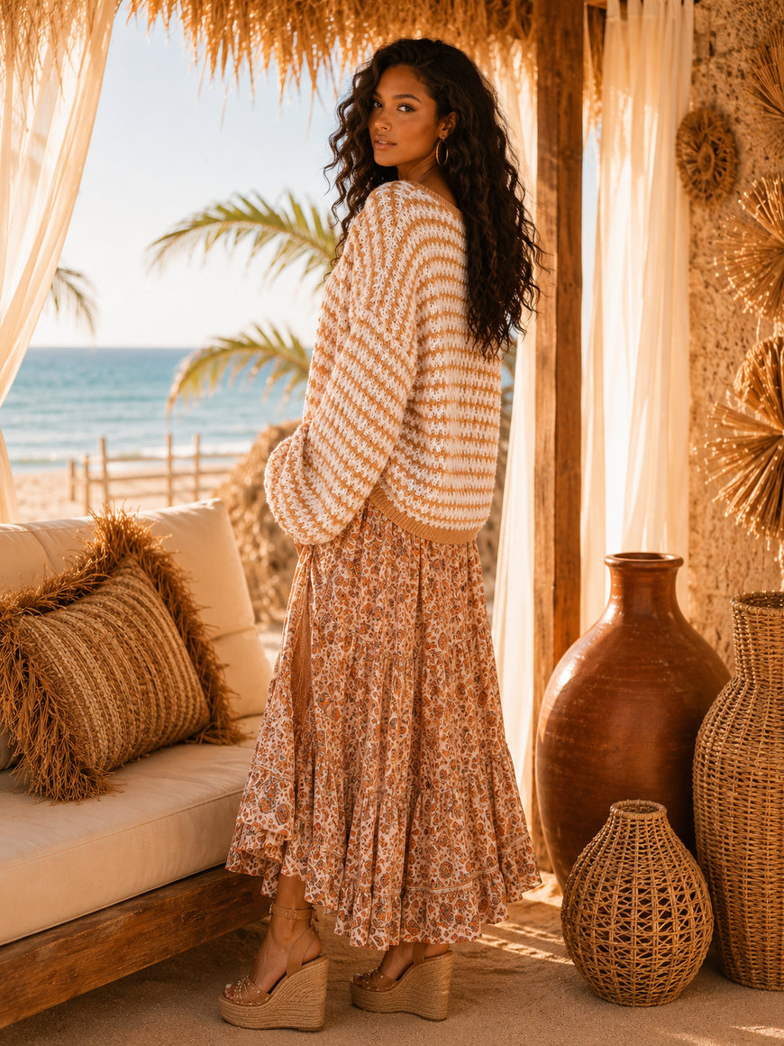 Balloon Long Sleeves Stripe Sweater: Sweet Like Honey