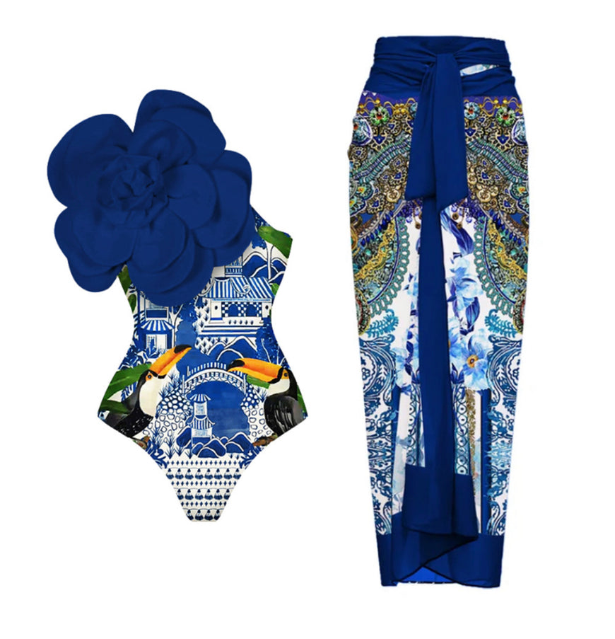 Fleur de Paradis Dark Blue Shoulder Straps Swimsuit Set