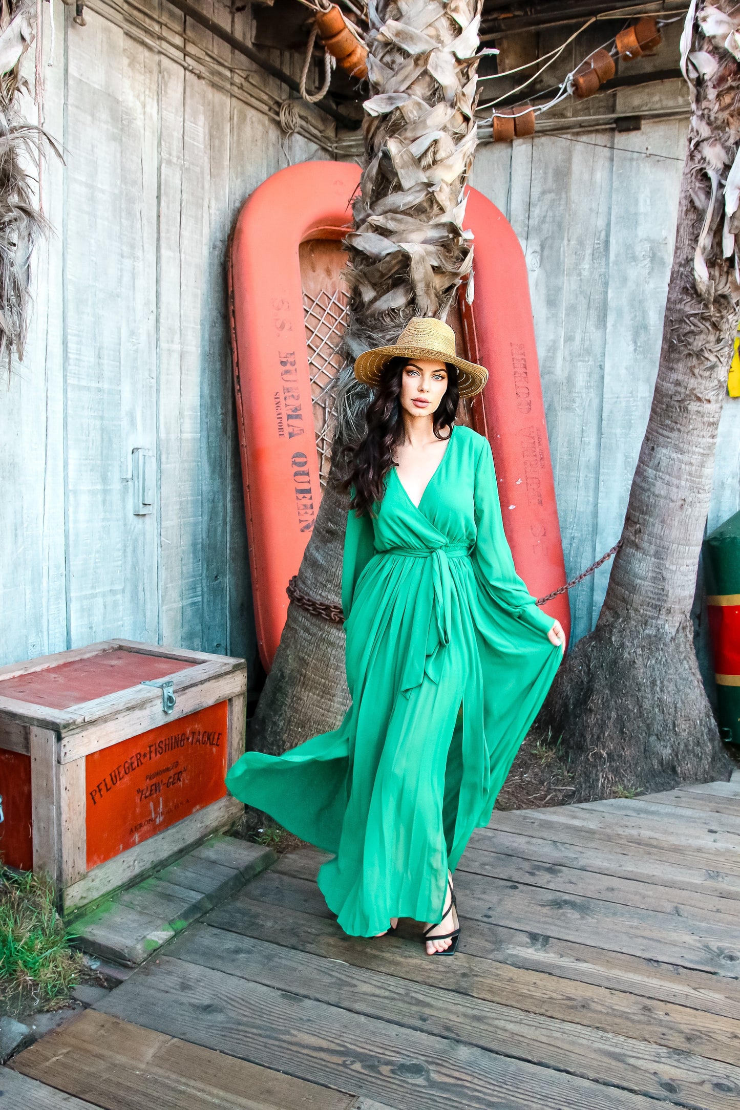 Flirty Green Chiffon Maxi Dress: Swaying In Splendor
