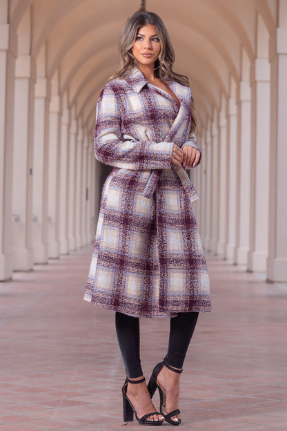 Plaid Tweed Coat: Plaid Perfection Belted Wool Long Tartan Pattern