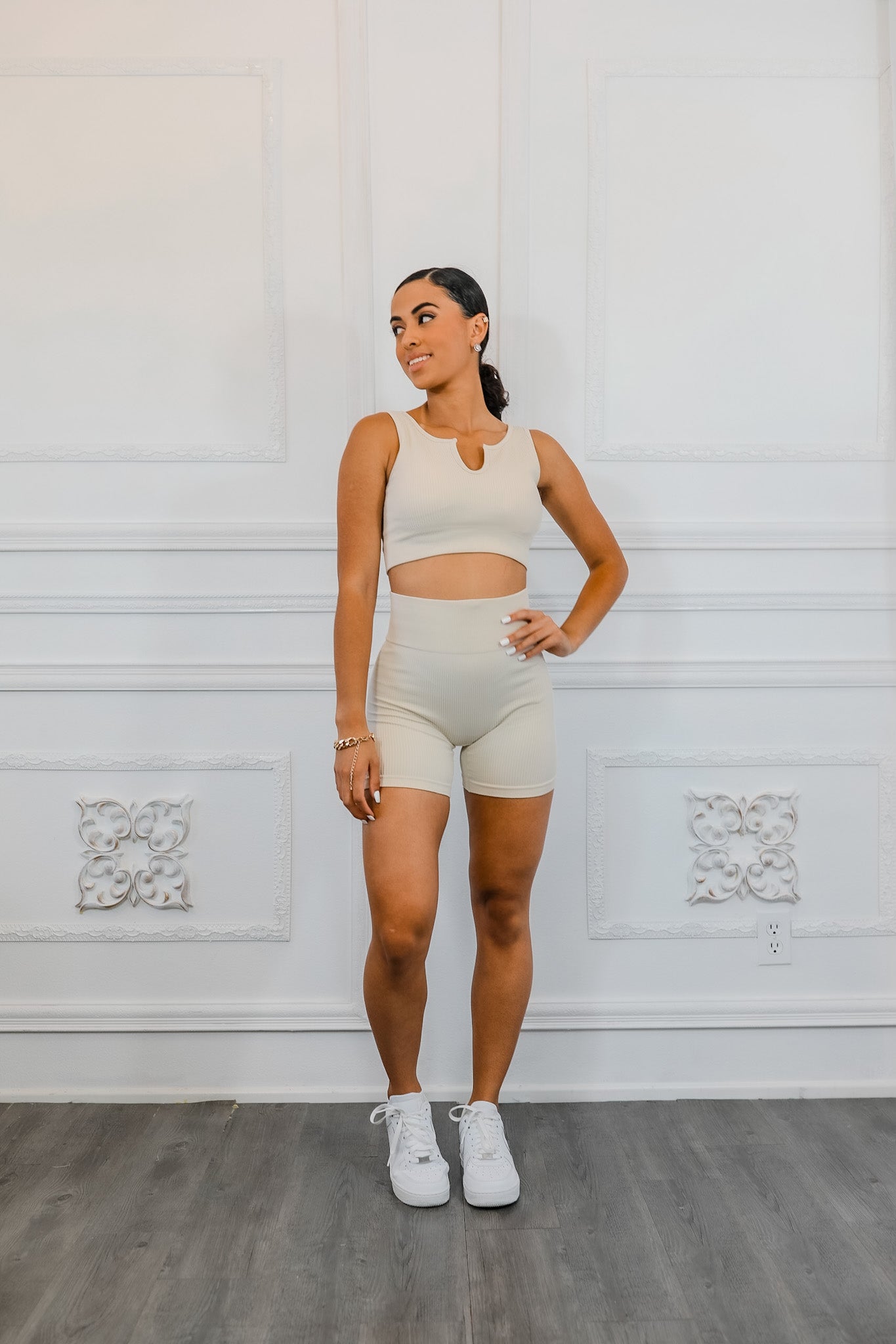 Active Wear Gym Set: MotionFit Seamless Ribbed Active Set in Ivory