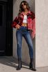 Boho Fleur Rouge Long Sleeve Button Closure Front Pockets Sherpa Corduroy Jacket