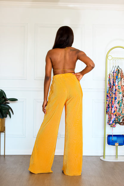 Plisse Pant Set: Seaside Soiree 2 Piece Pleated Set in Yellow