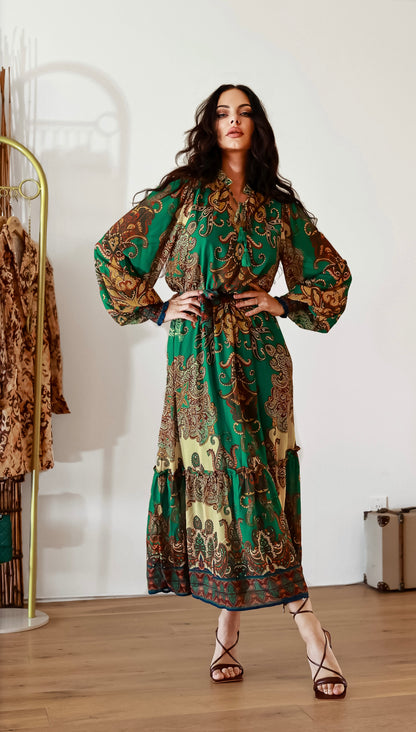 Pleated Midi Dress: Bohemian Breeze With Long Sleeves