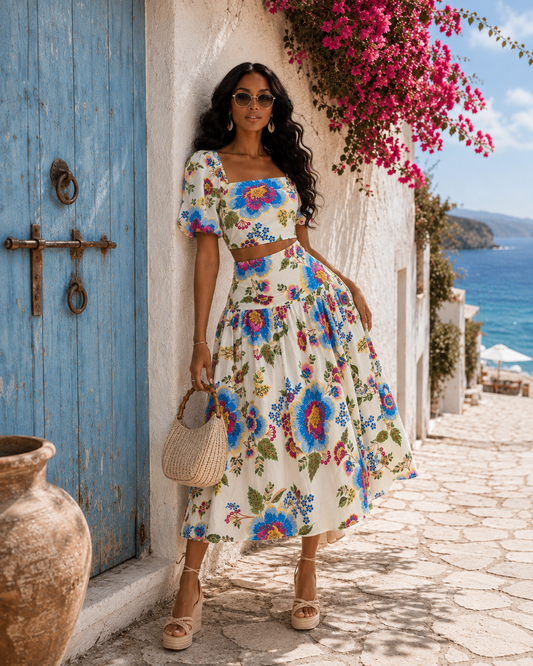 Floral Crop Top & Maxi Skirt Set : Love in Full Bloom