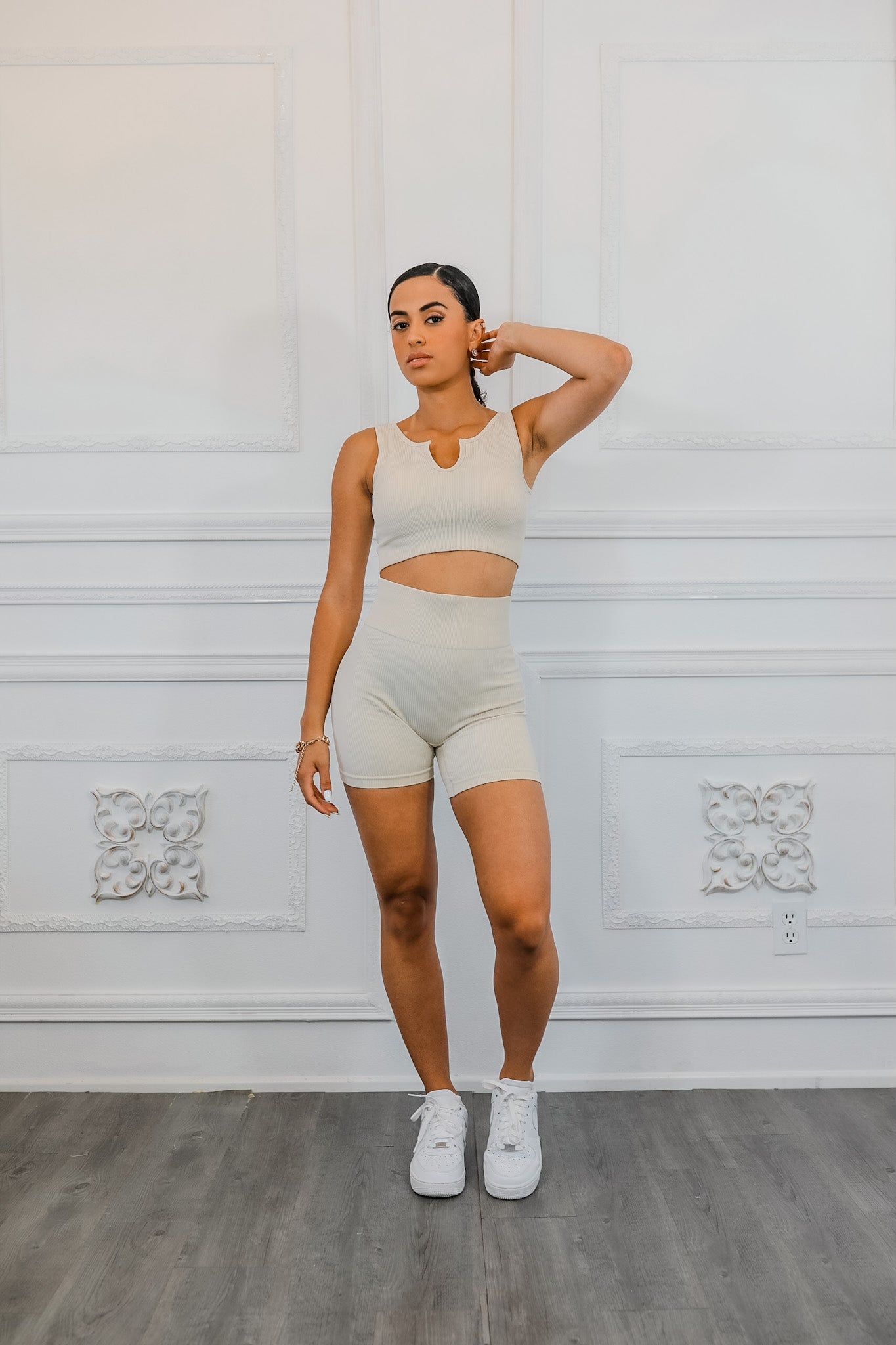 Active Wear Gym Set: MotionFit Seamless Ribbed Active Set in Ivory