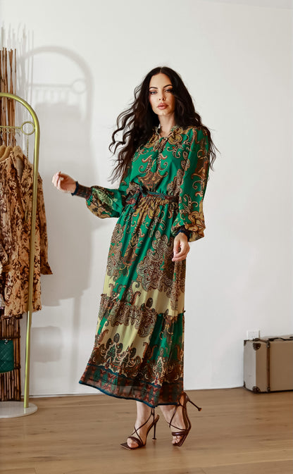 Pleated Midi Dress: Bohemian Breeze With Long Sleeves