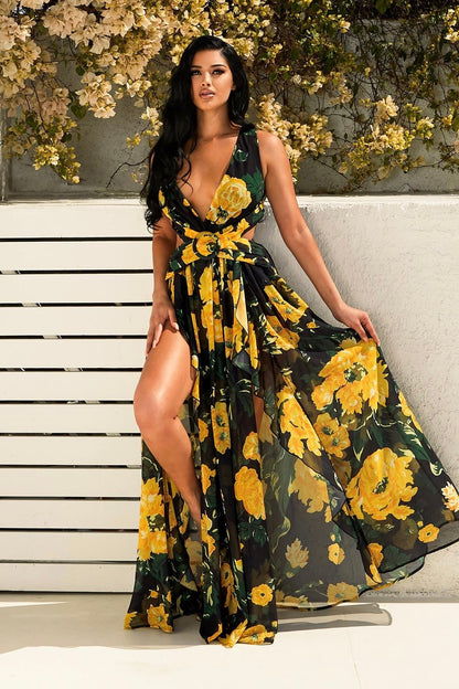 Floral Maxi Dress With Slit: Vacay With Me Sleeveless