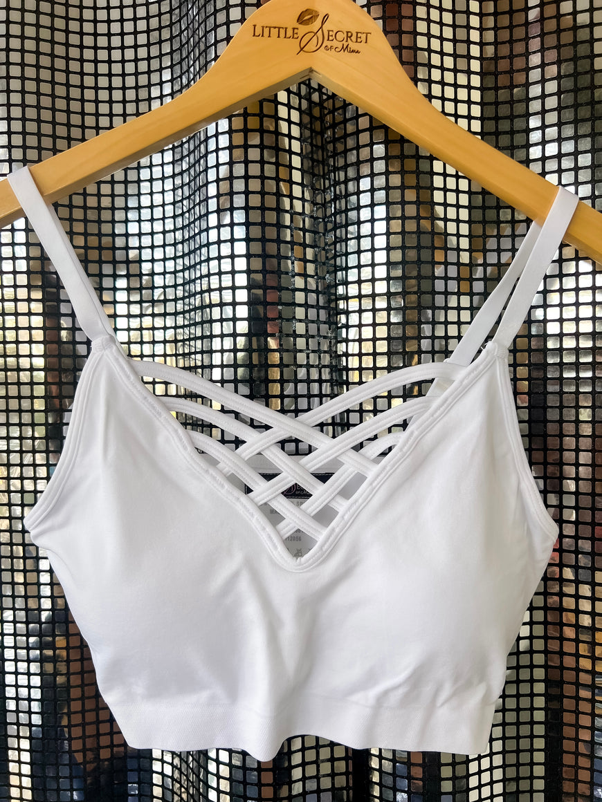 Don’t Cross Me Front V-Lattice Triple Criss-Cross Bralette With Removable Bra Pads