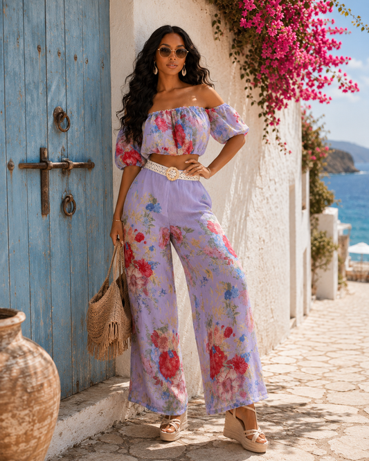 Floral Wide Leg Pant Set : Lavender Bloom
