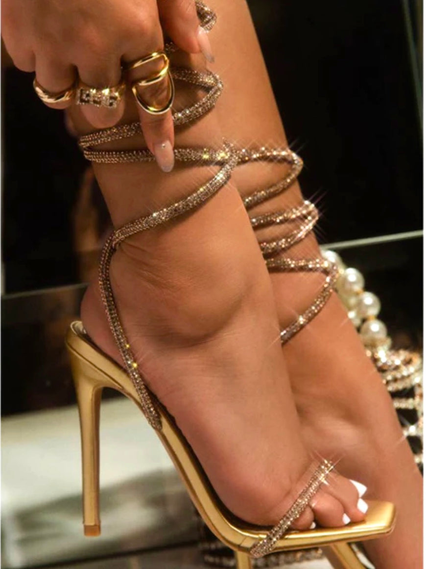 My Time To Shine Crystal Lace-up Ankle Strap Bling Bling Heels