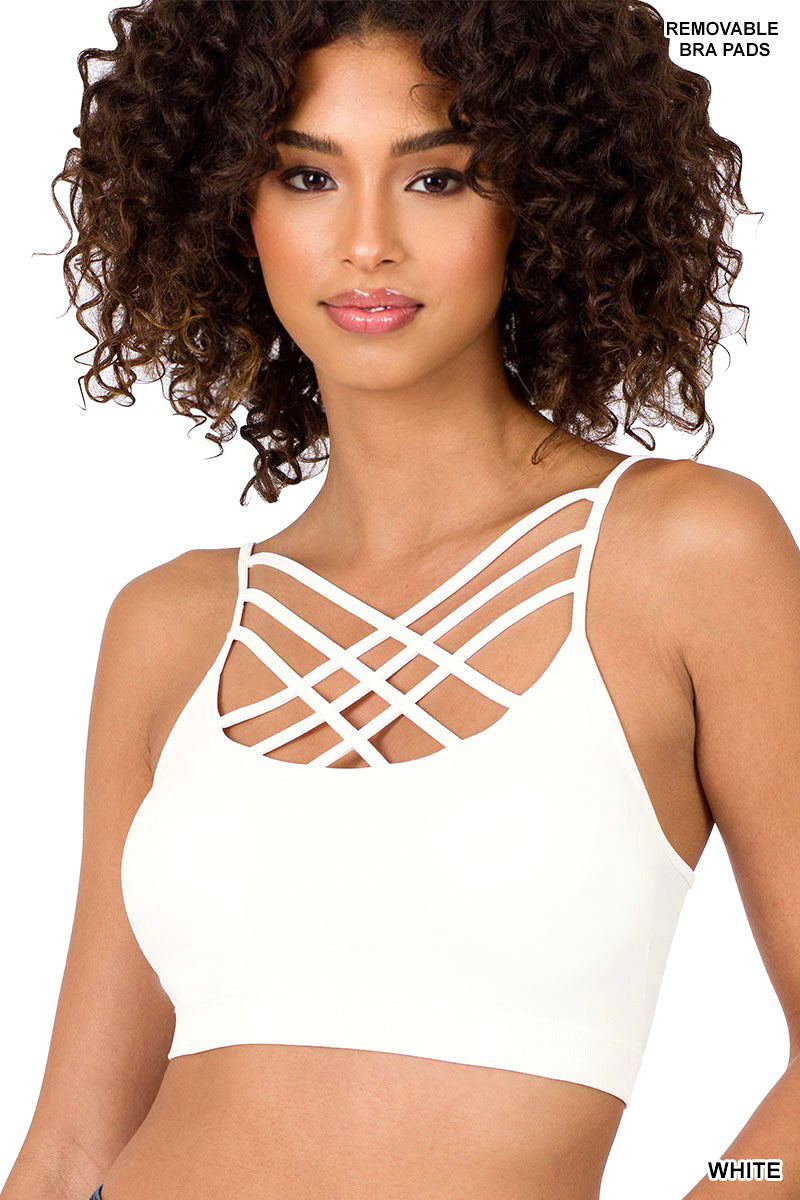 Don’t Cross Me Front V-Lattice Triple Criss-Cross Bralette With Removable Bra Pads