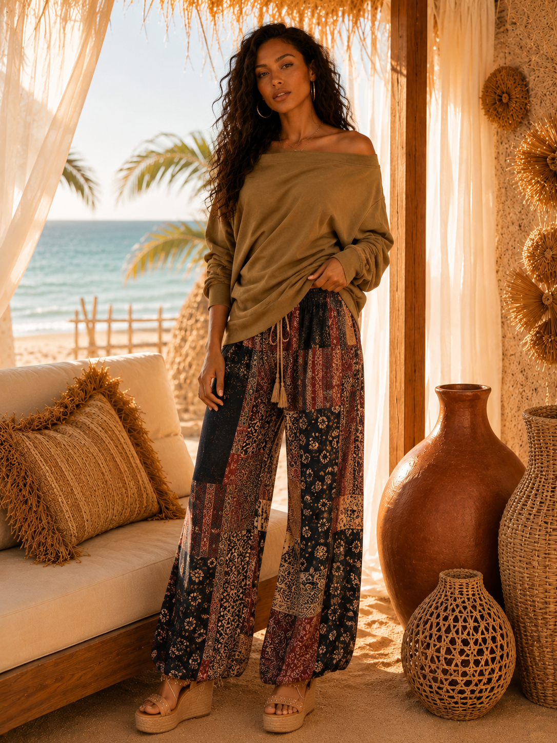 Asymmetric Oversized Off-Shoulder Tunic: Cutting Corners in Soft Olive