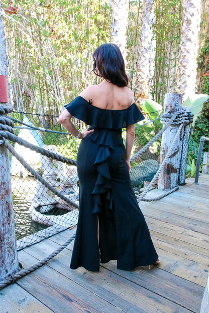 Maxi Dress With Split Thigh: Curve Appeal Ruffle Tube Off The Shoulder