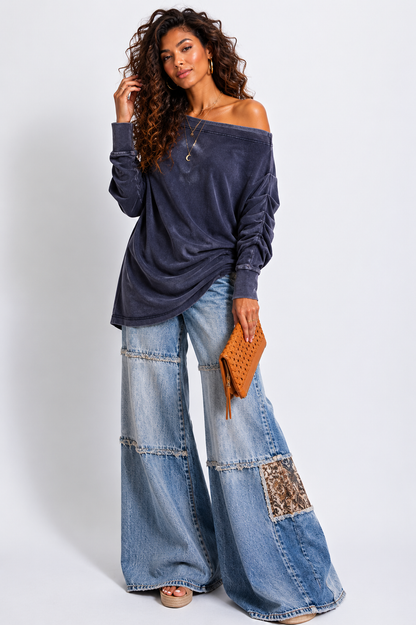 Asymmetric Oversized Off-Shoulder Tunic: Cutting Corners in Dark Navy
