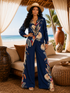 Tropical Leaf Wide Pant Set: Ocean Aura