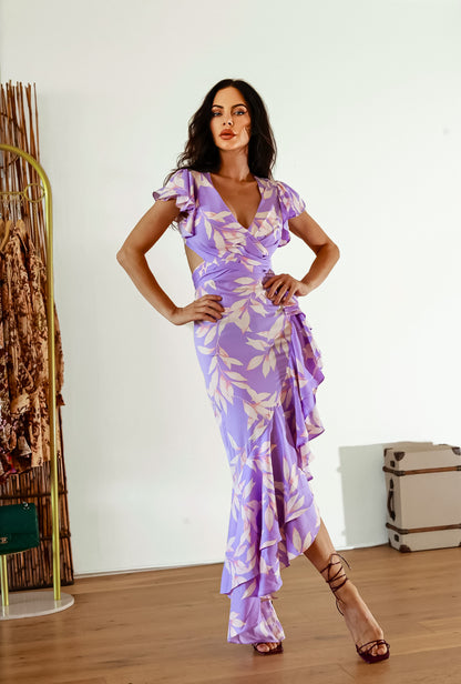 Ruffled Maxi Dress: Salsa Infusion Cut Out Waist Ruffled Hemline