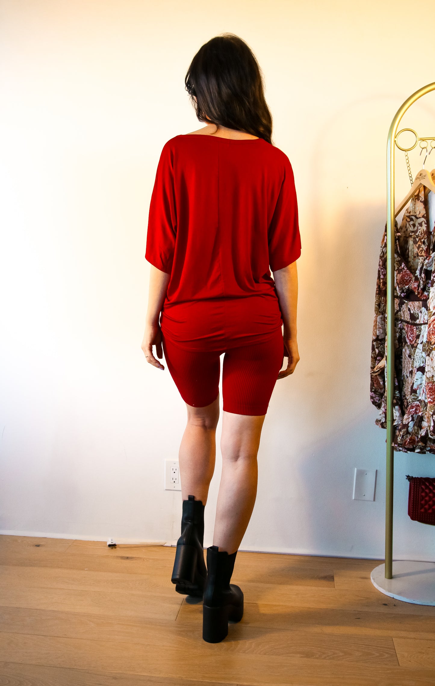 Ribbed Shorts Set: On The Go Front Tie Top in Burgundy