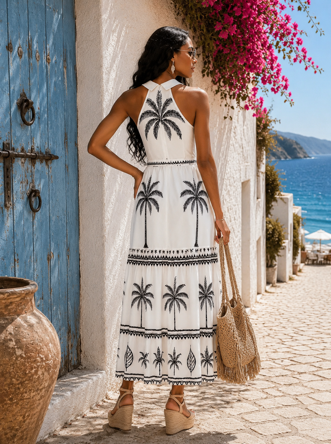 Sleeveless Halter Neck Maxi Dress : Tropical Mirage | Self-Tie Multi Print Maxi Dress