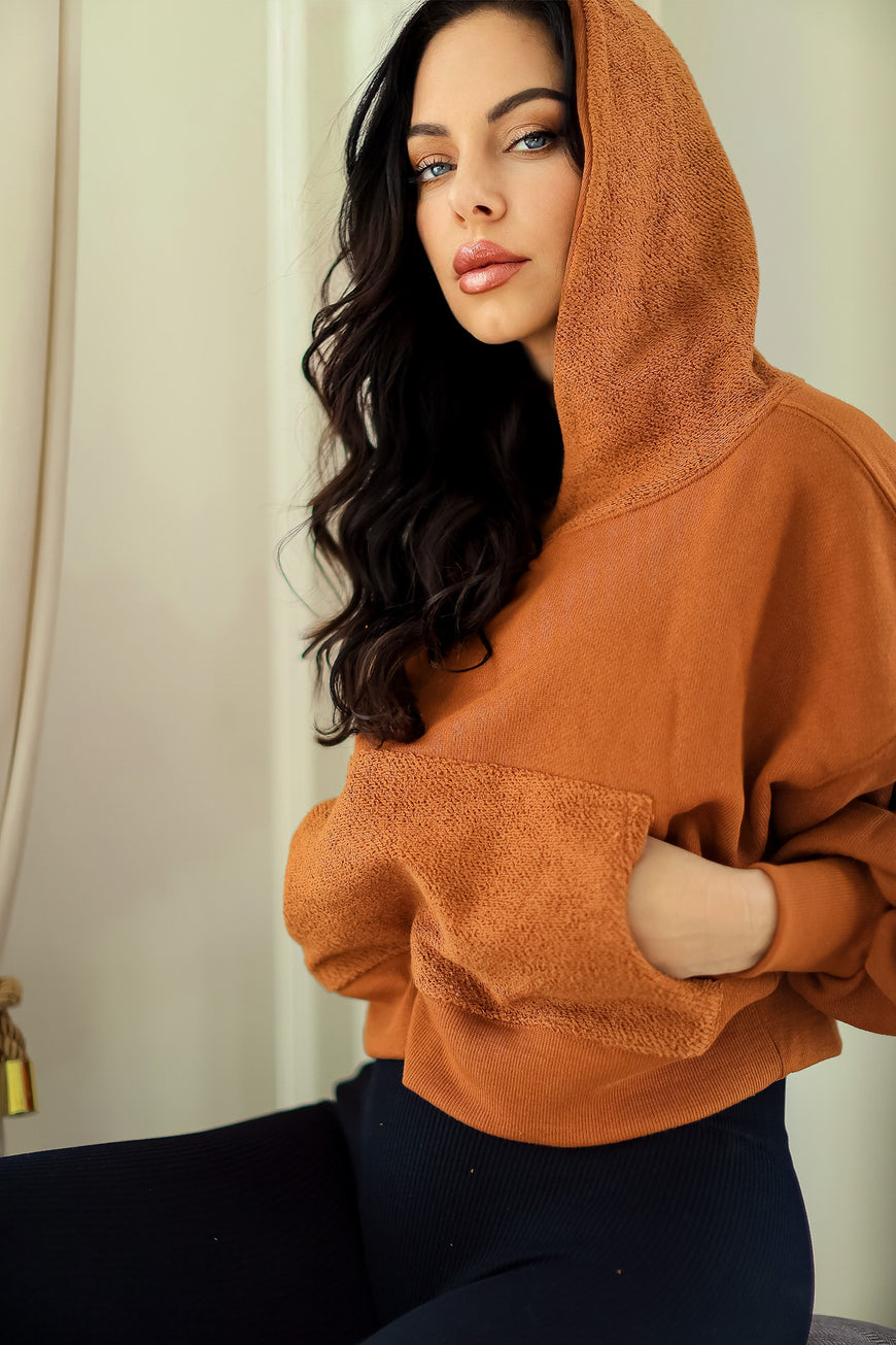 Oh La La French Terry Crop Hoodie In Almond