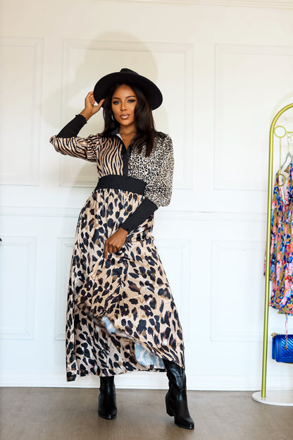 Animal Print Long Sleeve Maxi Dress: On the Hunt Safari