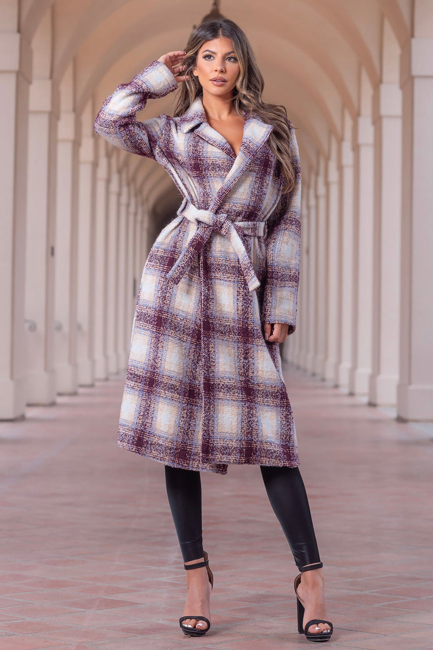 Plaid Perfection Belted Wool Long Tartan Tweed Coat