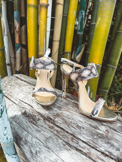 Round Toe Heels with Buckles: Jungle Fever Snakeskin Ankle Straps