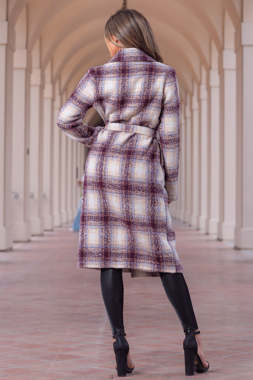 Plaid Perfection Belted Wool Long Tartan Tweed Coat