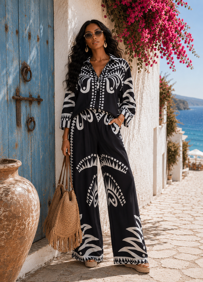 Multi-Print Wide Leg Pants Set : Tropic Bliss