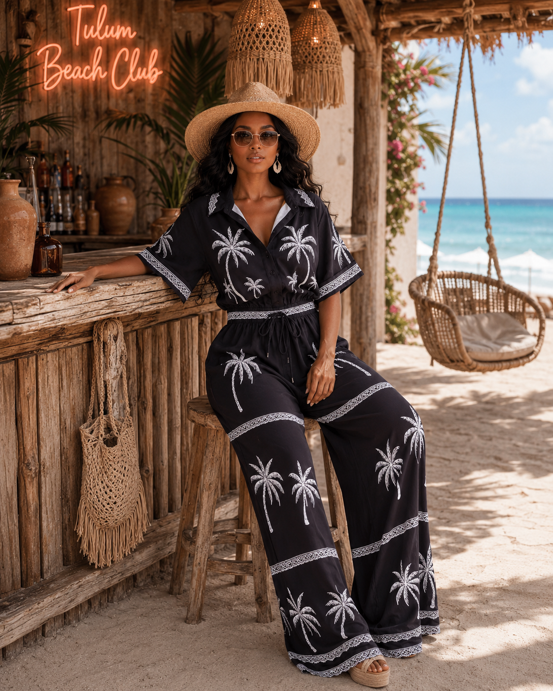 Palm Print Wide Leg Jumpsuit : Tropical Gateway