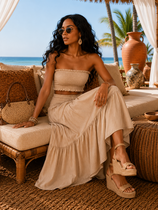 Elastic Smocked Waist Tiered Maxi Skirt: The Coast Is Clear