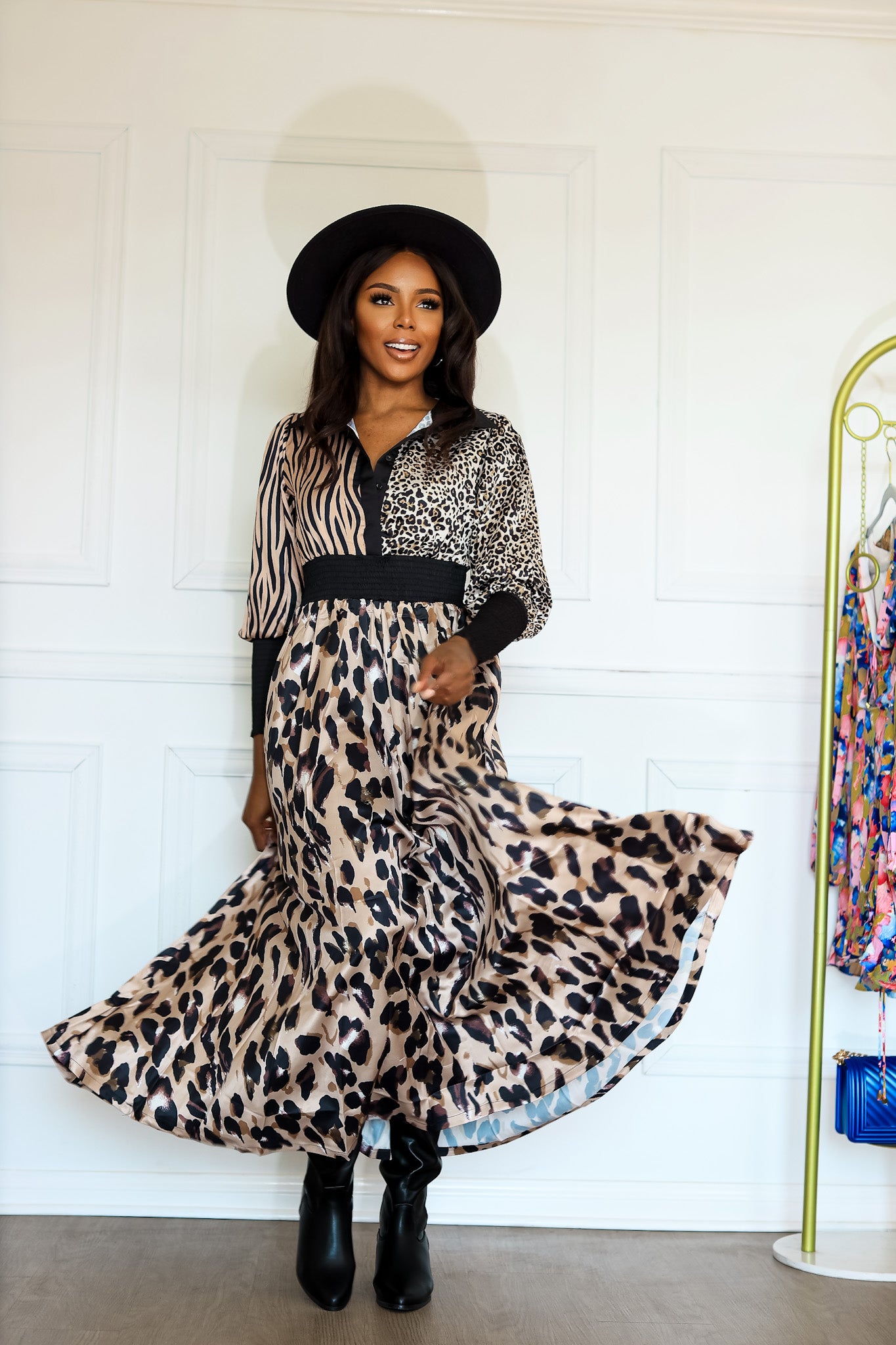 Animal Print Long Sleeve Maxi Dress: On the Hunt Safari